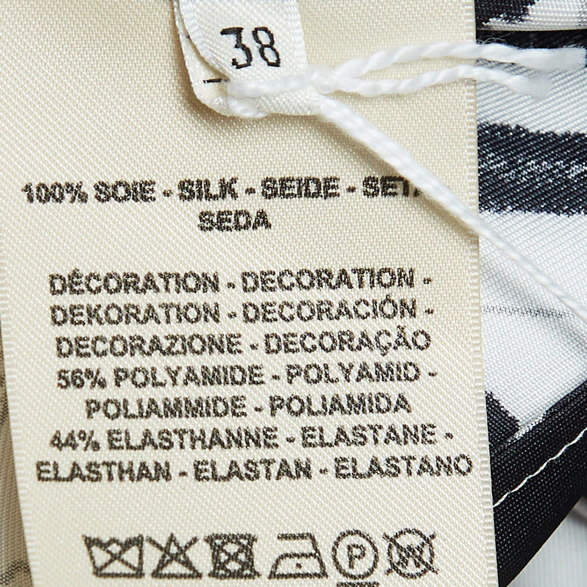 Women's Hermes White/Black Printed Silk Twill Midi Dress M For Sale