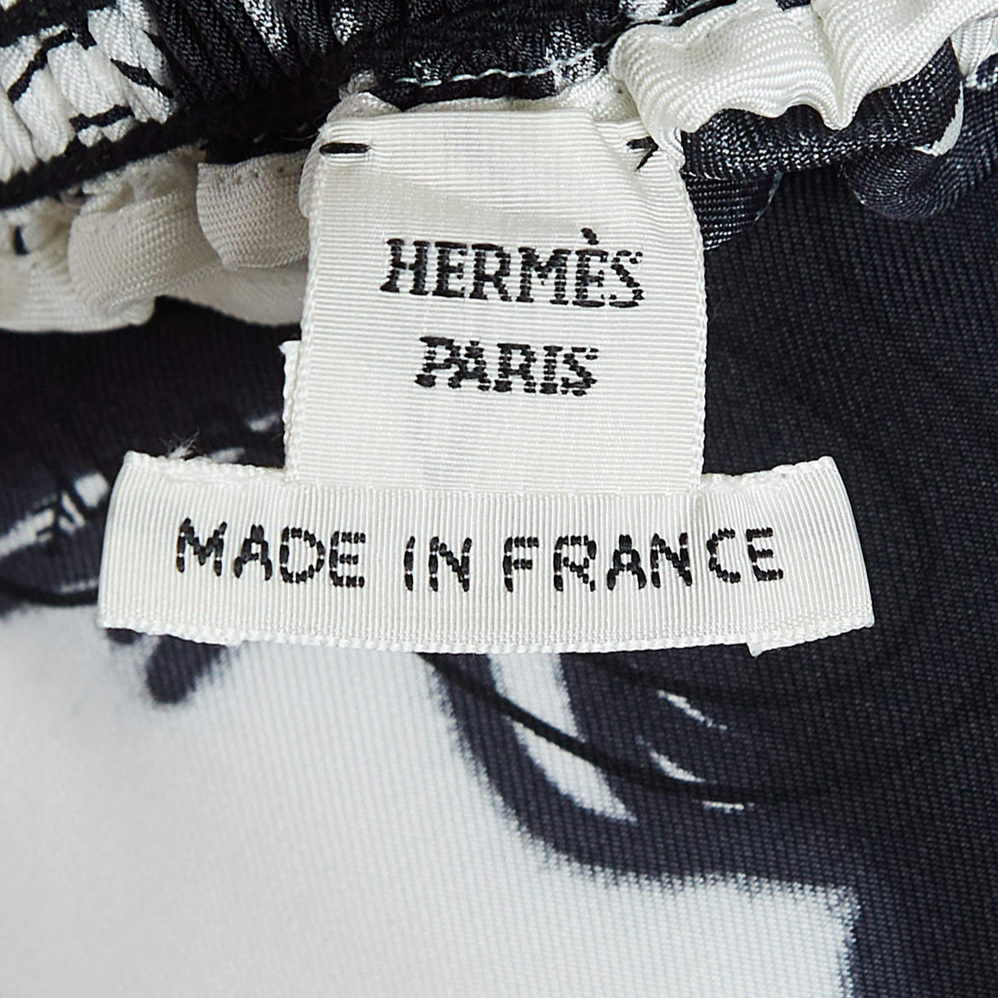 Hermes White/Black Printed Silk Twill Midi Dress M 1