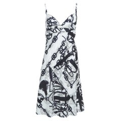 Hermes White/Black Printed Silk Twill Midi Dress M