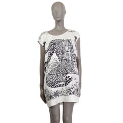 HERMES white & black silk JUNGLE LOVE TATOUAGE TWILL Tunic Dress 46 XXL