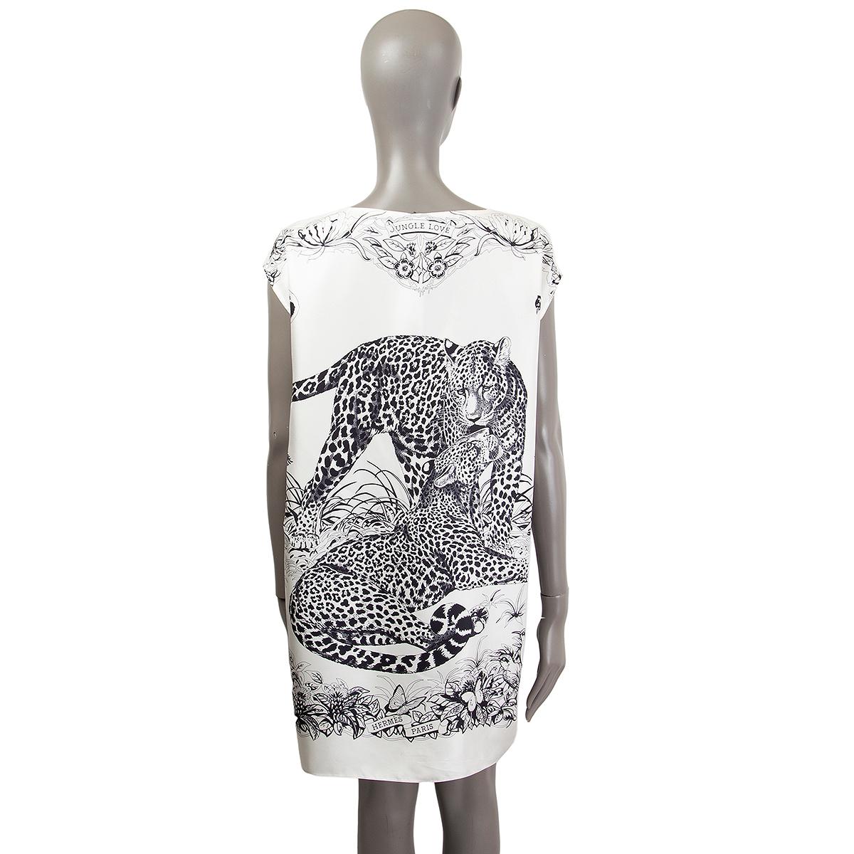 Gray HERMES white & black silk JUNGLE LOVE TATOUAGE TWILL Tunic Dress 46 XXL