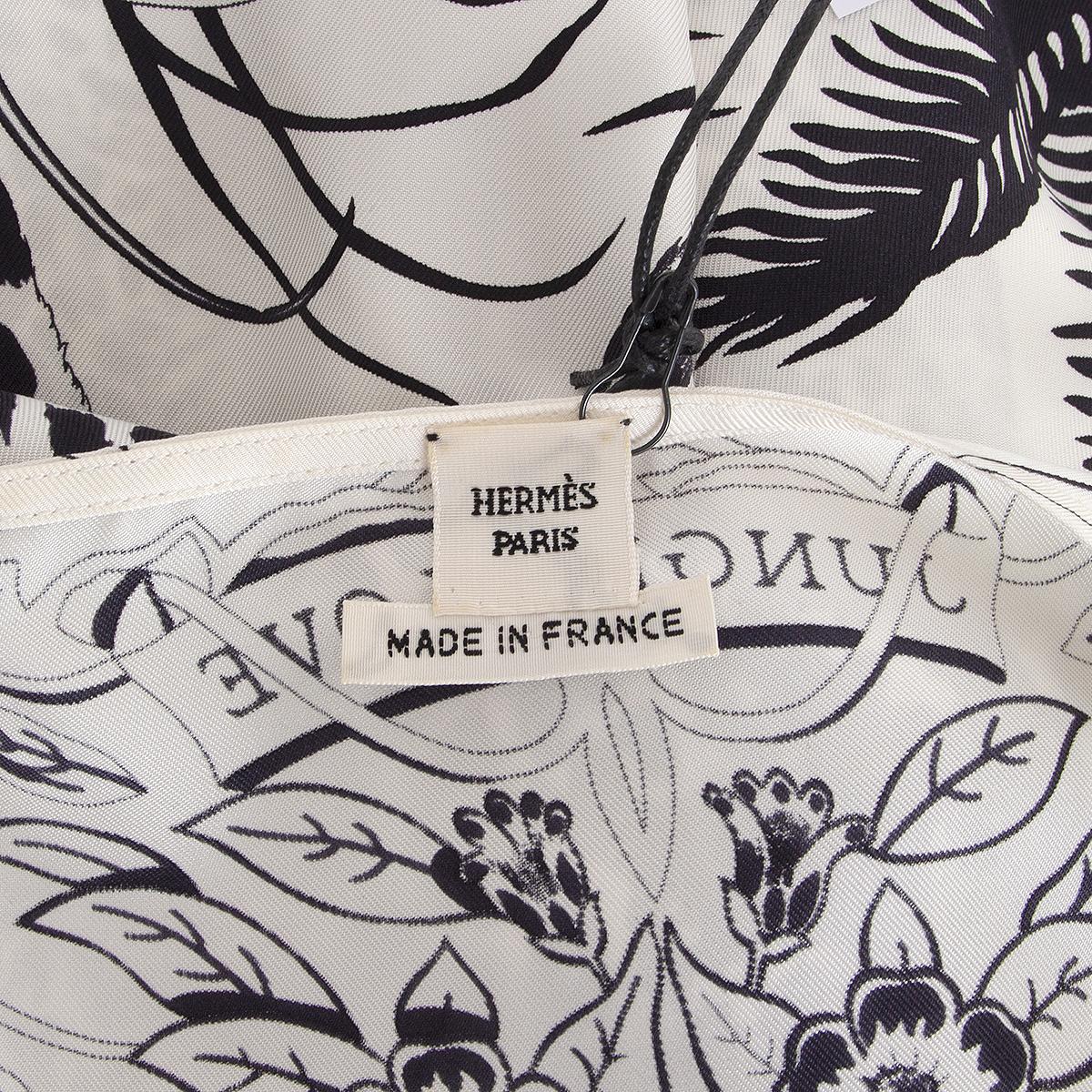 HERMES white & black silk JUNGLE LOVE TATOUAGE TWILL Tunic Dress 46 XXL In Excellent Condition In Zürich, CH