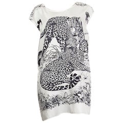 HERMES white & black silk JUNGLE LOVE TATOUAGE TWILL Tunic Dress 46 XXL