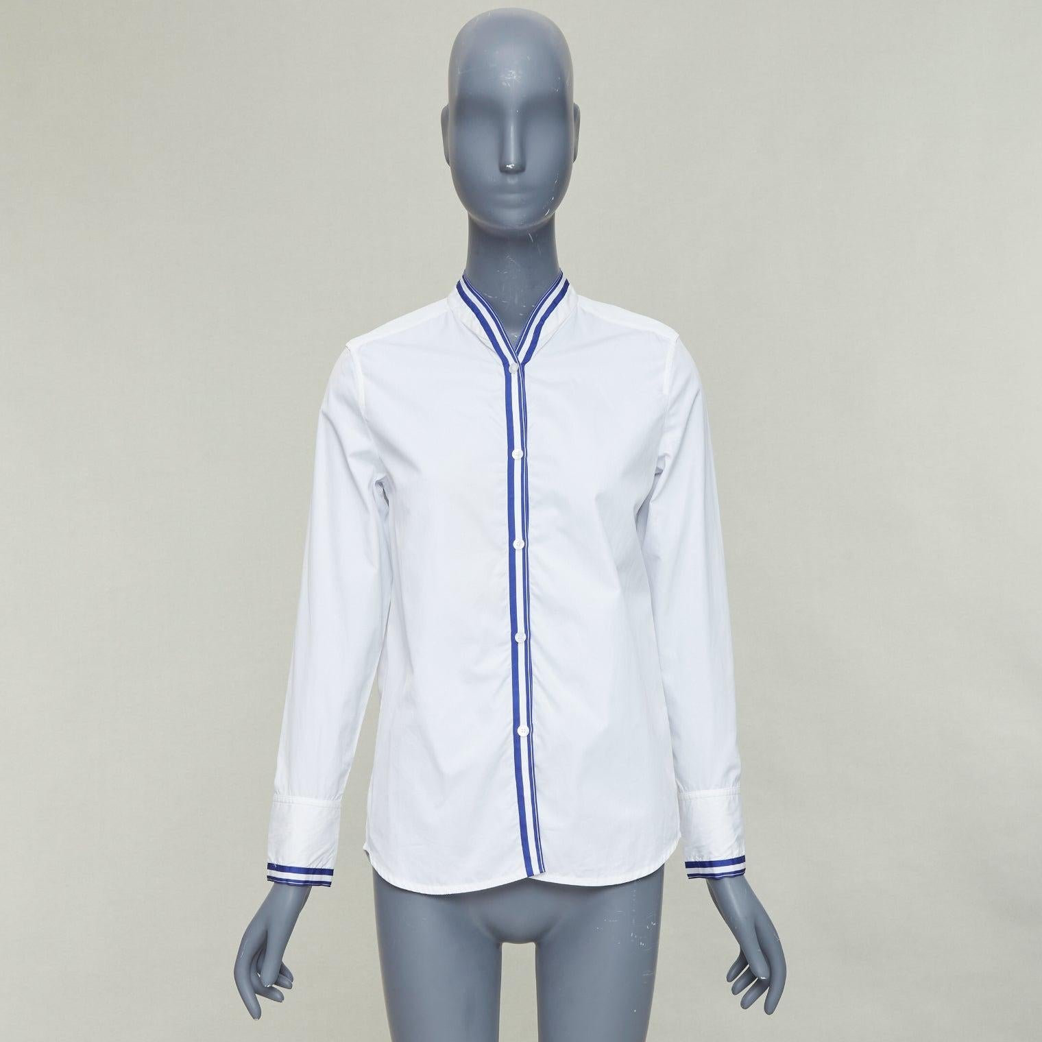 HERMES white blue 100% cotton nautical stripes short collar shirt FR34 XS For Sale 5