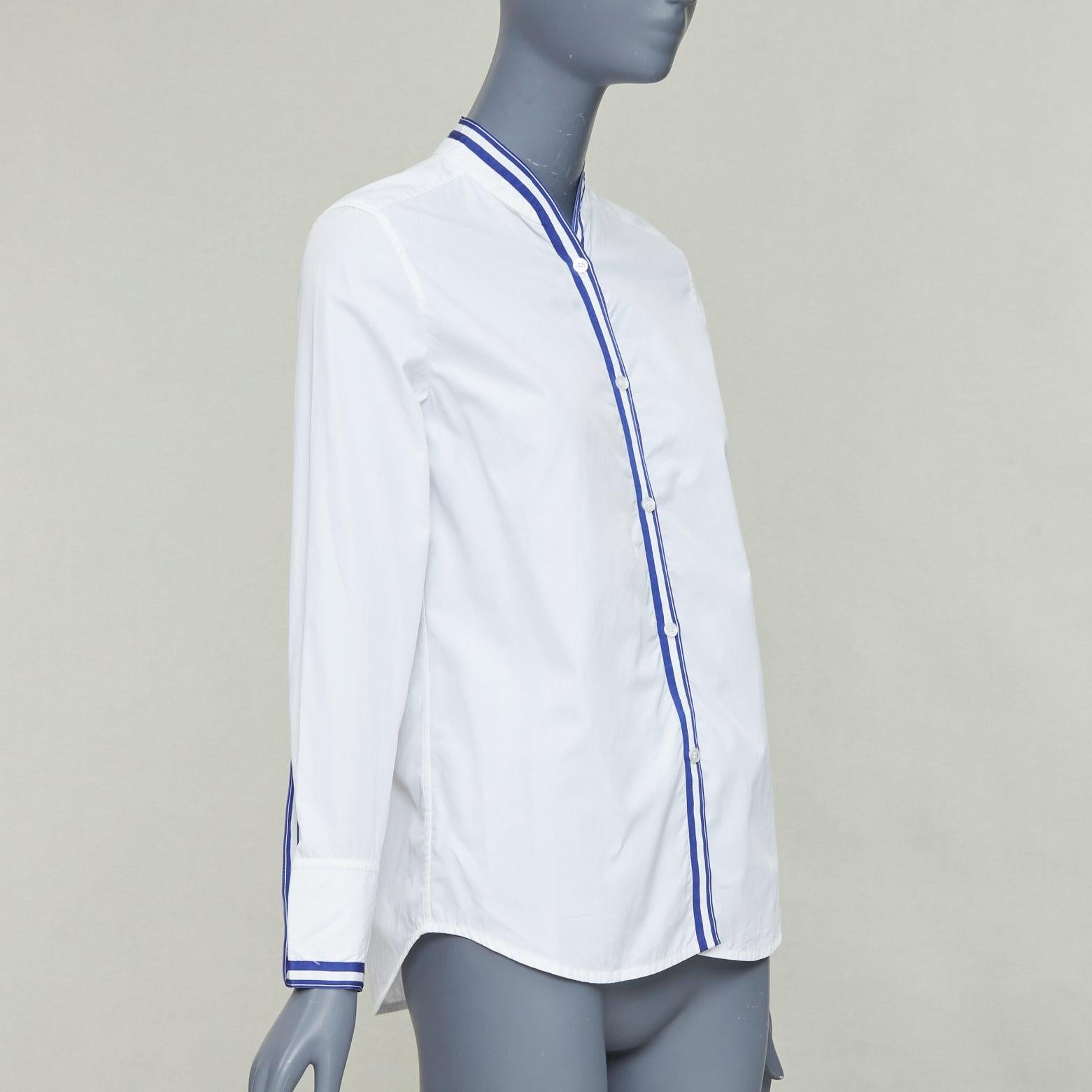 Gray HERMES white blue 100% cotton nautical stripes short collar shirt FR34 XS For Sale