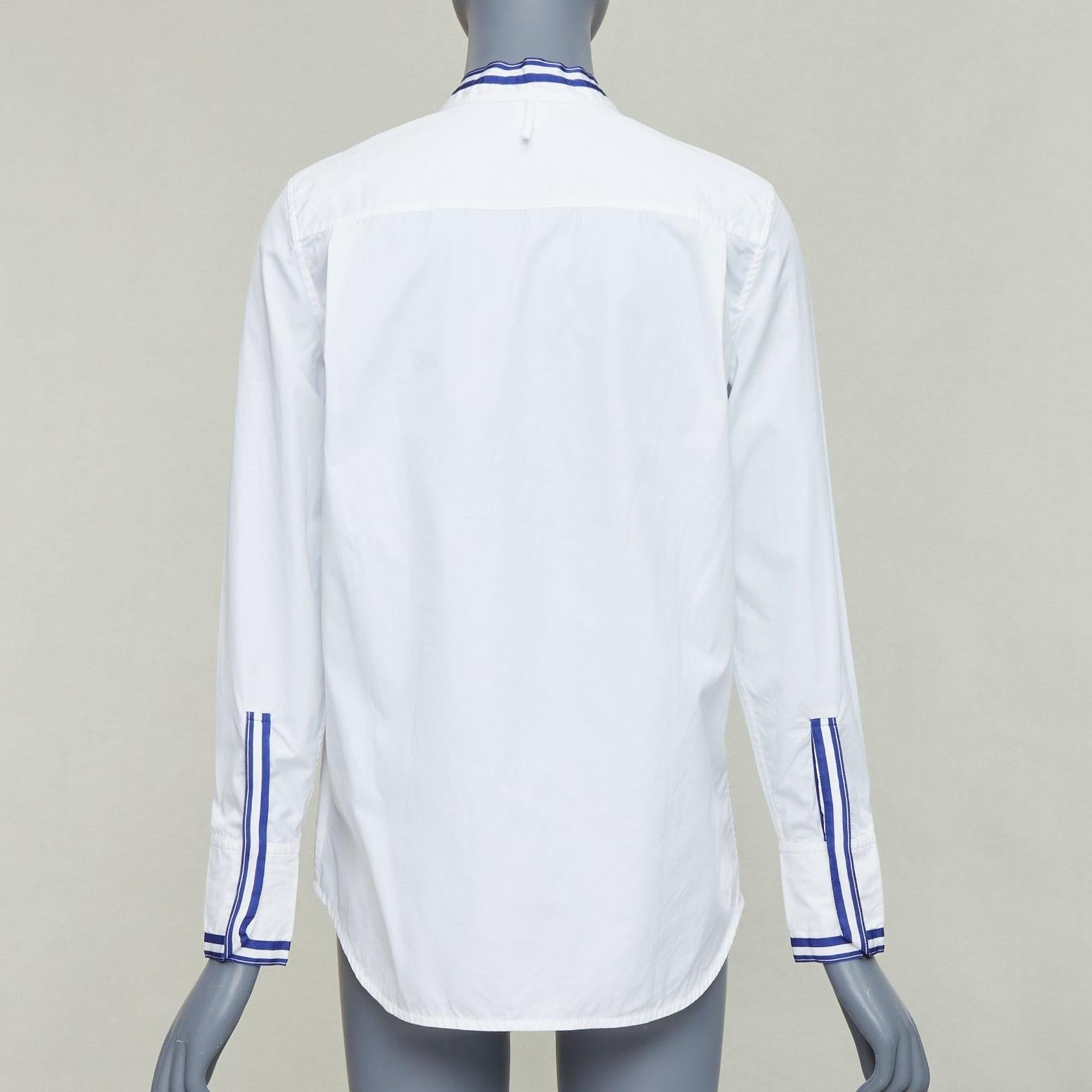 Women's HERMES white blue 100% cotton nautical stripes short collar shirt FR34 XS For Sale