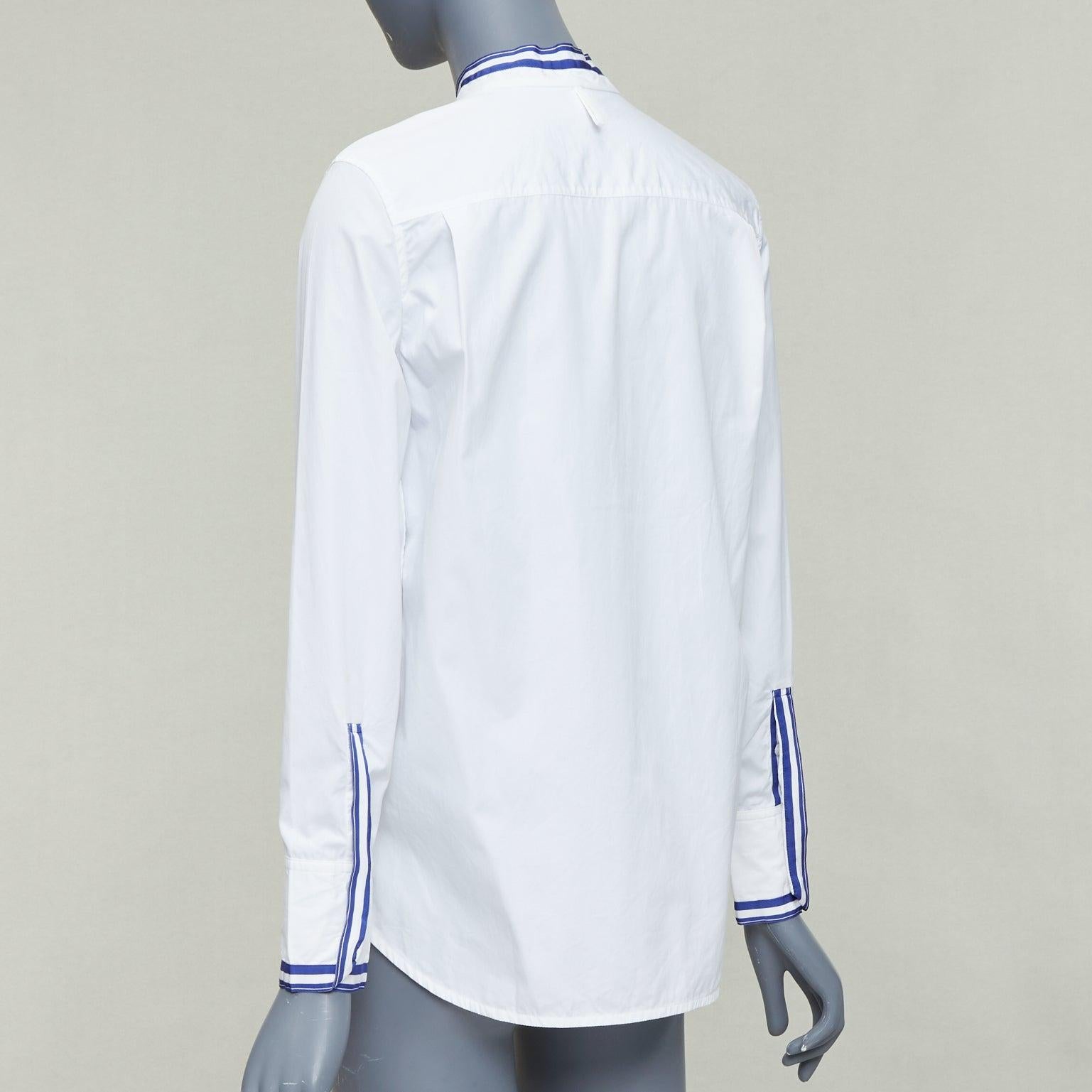 HERMES white blue 100% cotton nautical stripes short collar shirt FR34 XS For Sale 1
