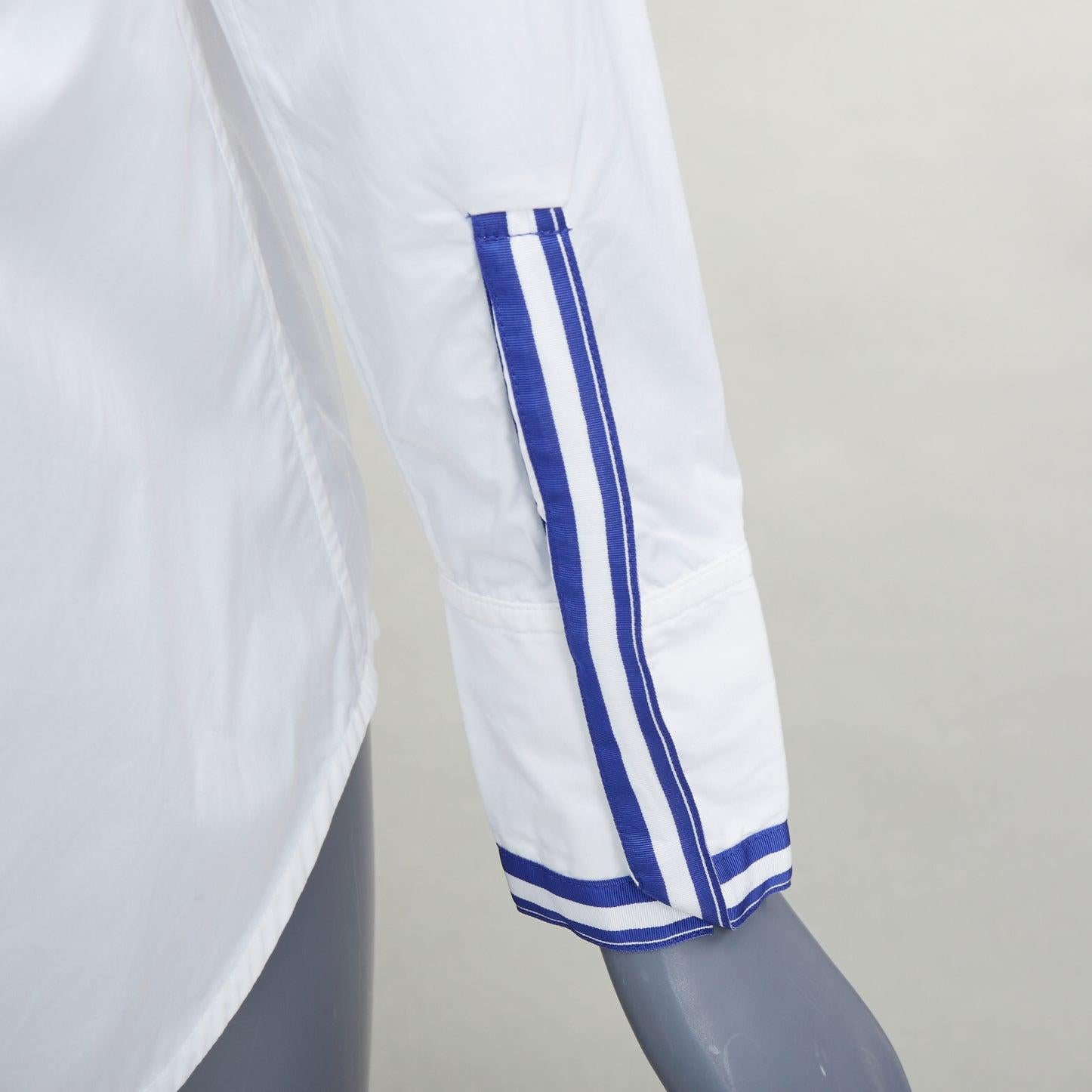 HERMES white blue 100% cotton nautical stripes short collar shirt FR34 XS For Sale 3