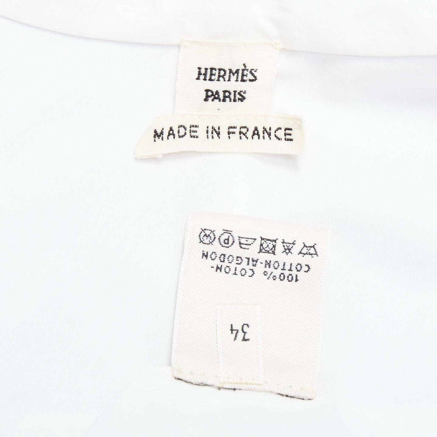 HERMES white blue 100% cotton nautical stripes short collar shirt FR34 XS For Sale 4
