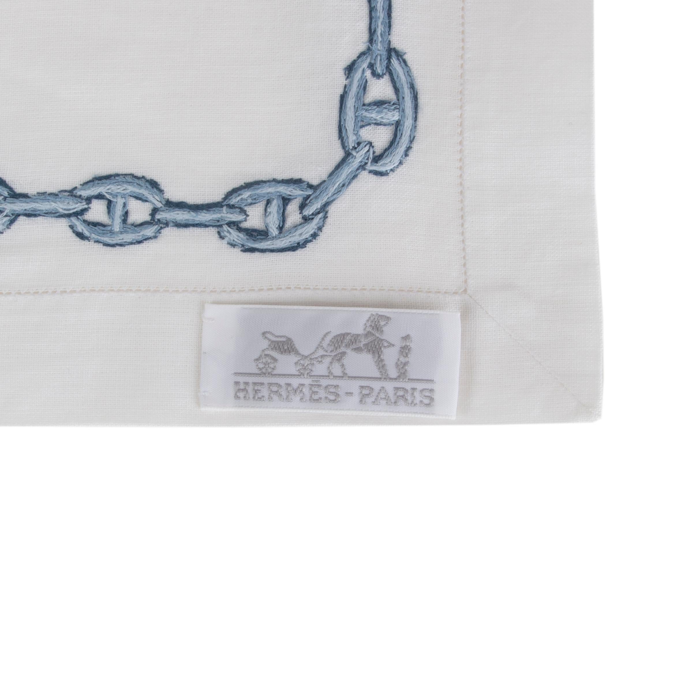 HERMES white & blue linen & cotton CHAINE D'ANCRE Place Mates SET of 10 For Sale 2