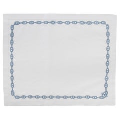 HERMÈS - Mates de table CHAINE D'ANCRE en lin et coton blancs et bleus - Lot de 10