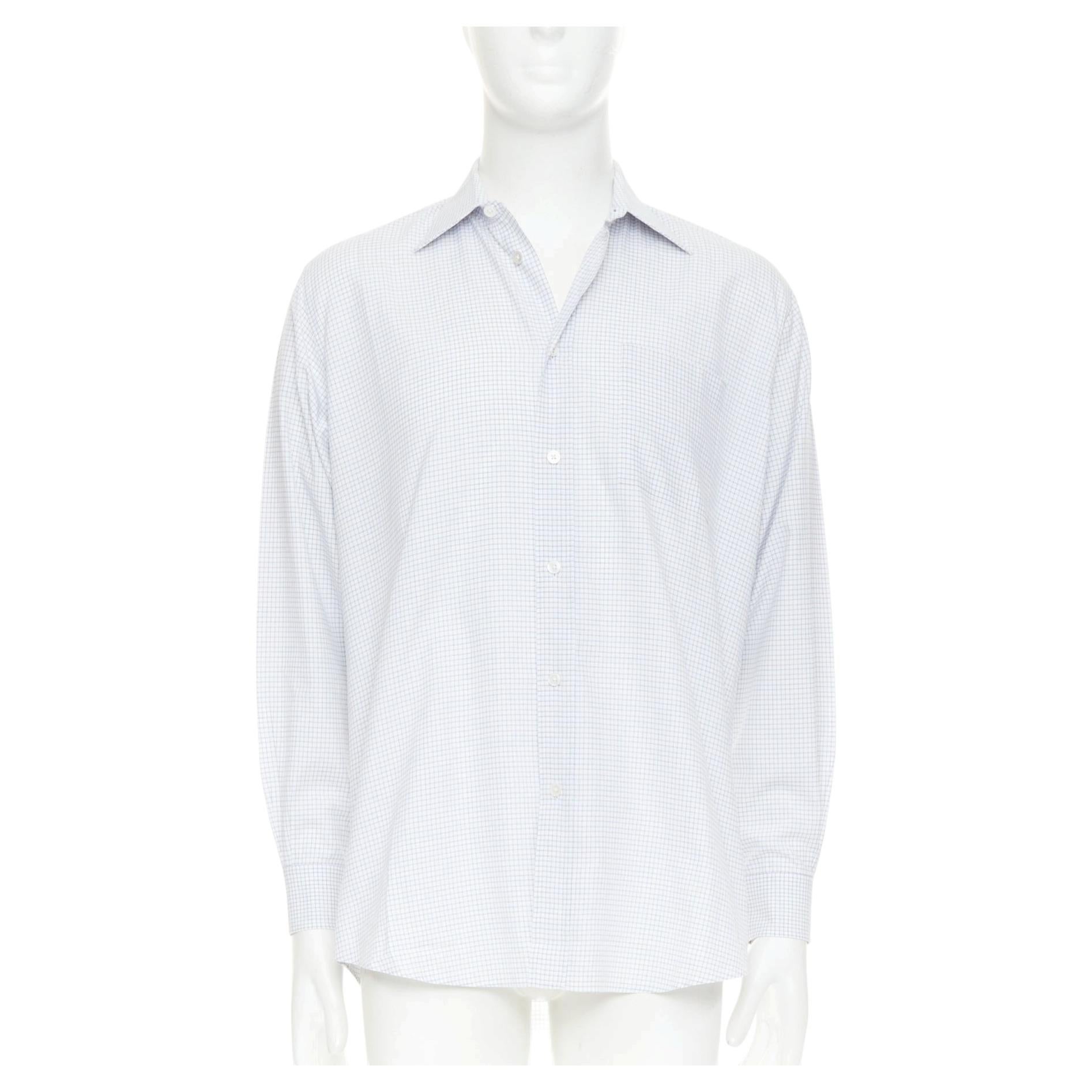 HERMES white blue small checked cotton collared shirt EU39 M