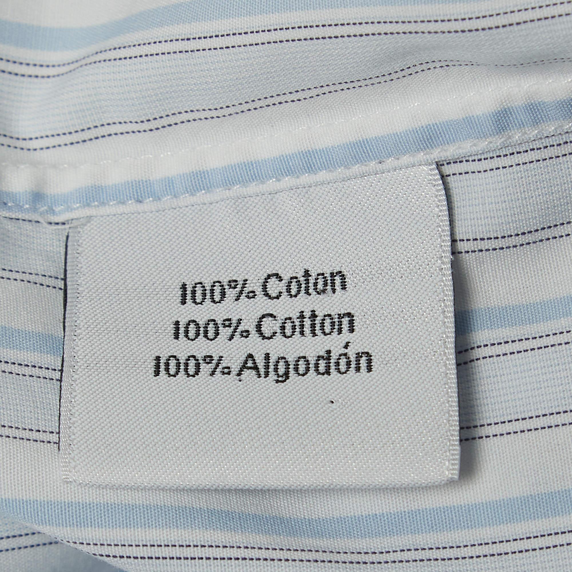 Hermes White/Blue Striped Cotton Long Sleeve Shirt XL 1