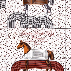 Hermes white & brown GARDE-ROBE POP 90 silk twilll Scarf