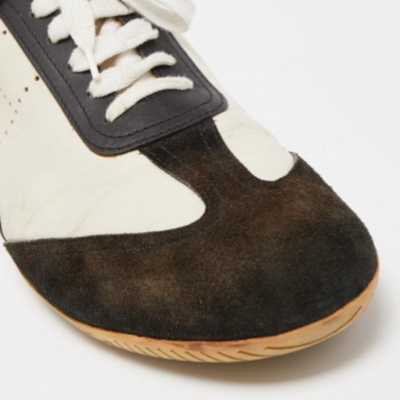 Hermes Weiß/Braun Leder und Wildleder Low Top Sneakers Größe 45 (Beige) im Angebot