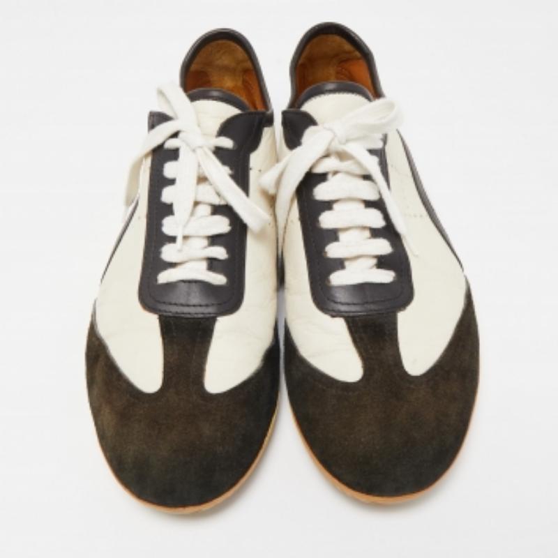 Hermes Weiß/Braun Leder und Wildleder Low Top Sneakers Größe 45 Herren im Angebot