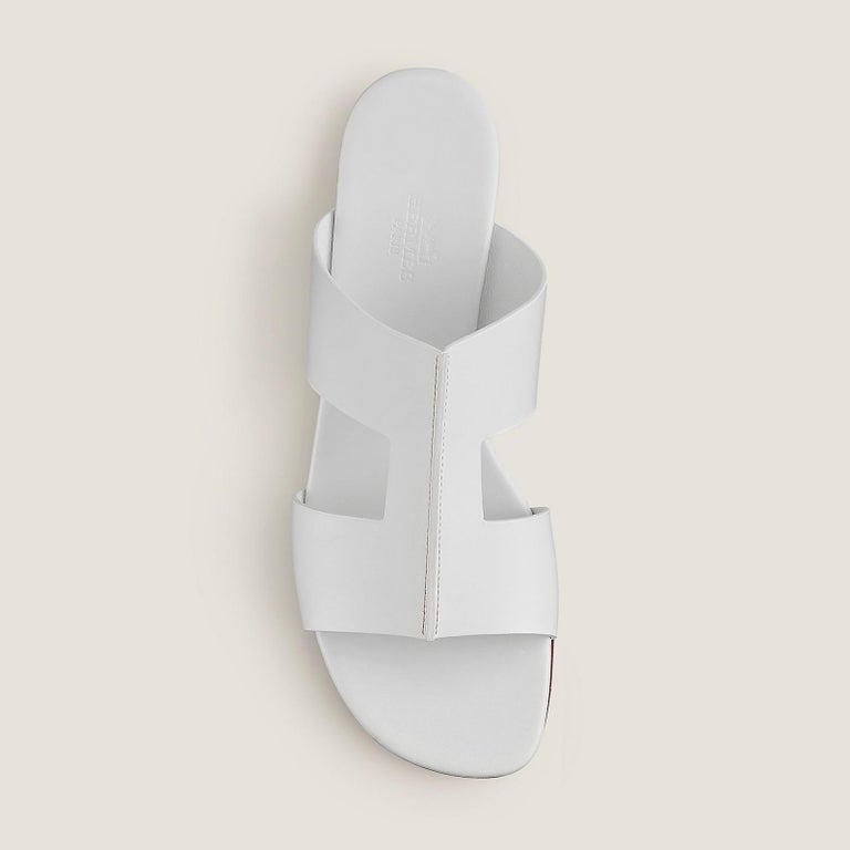 Women's Hermes White Calfskin Motto sandals