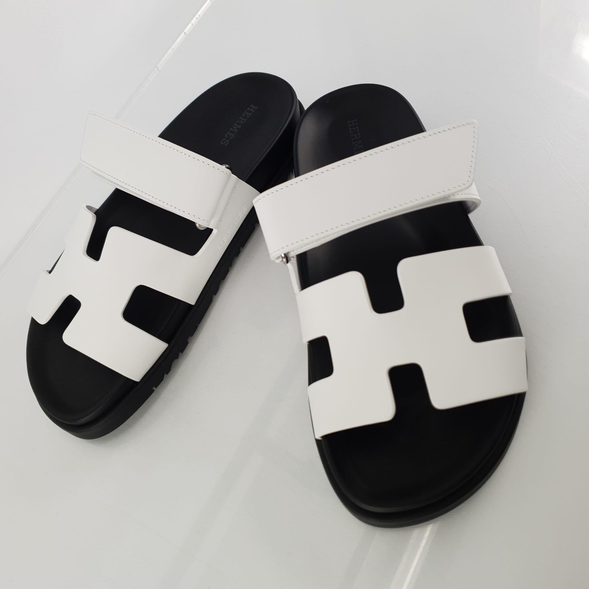 Hermes White calfskin size 36.5 Chypre sandal For Sale 3
