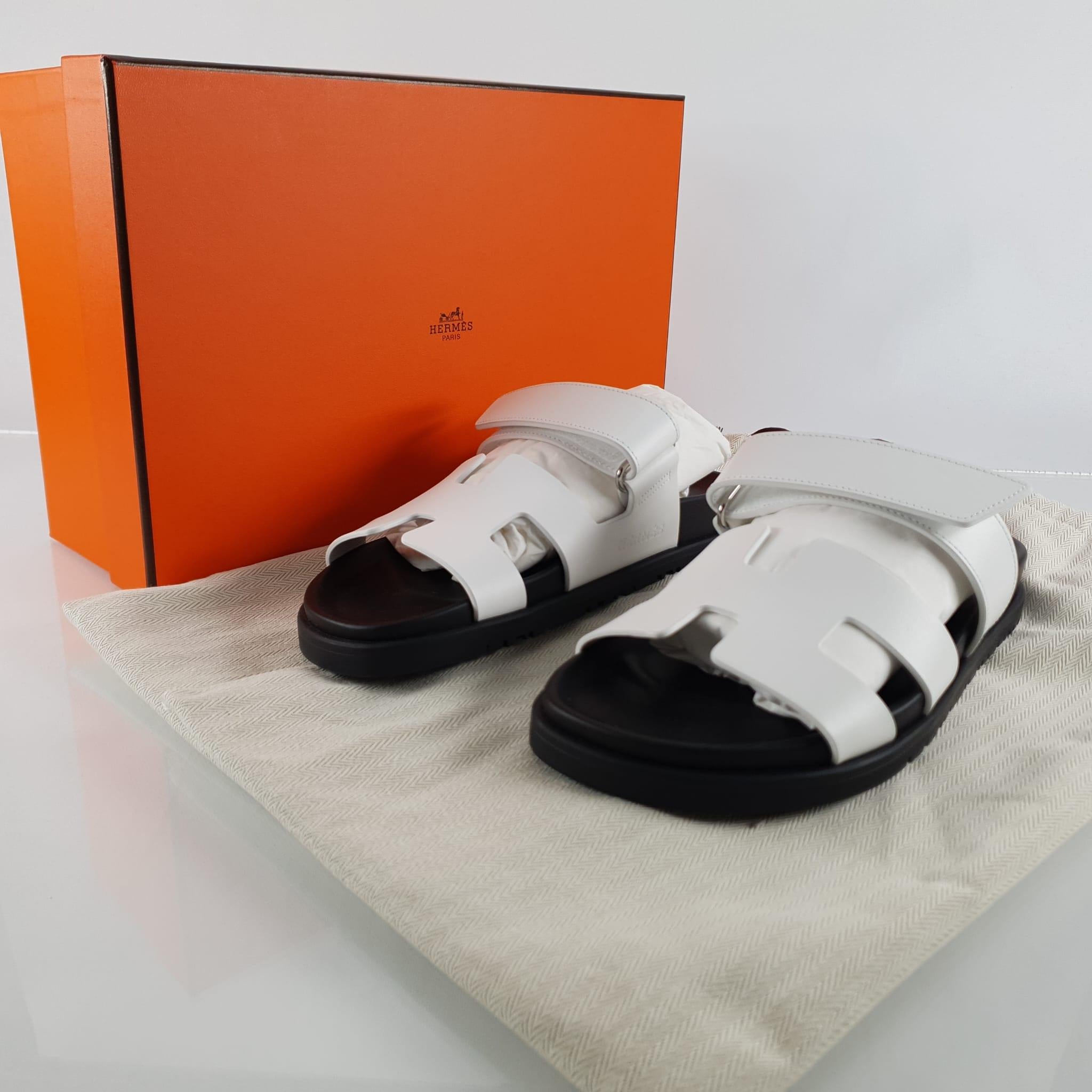 Hermes White calfskin size 36.5 Chypre sandal For Sale 4