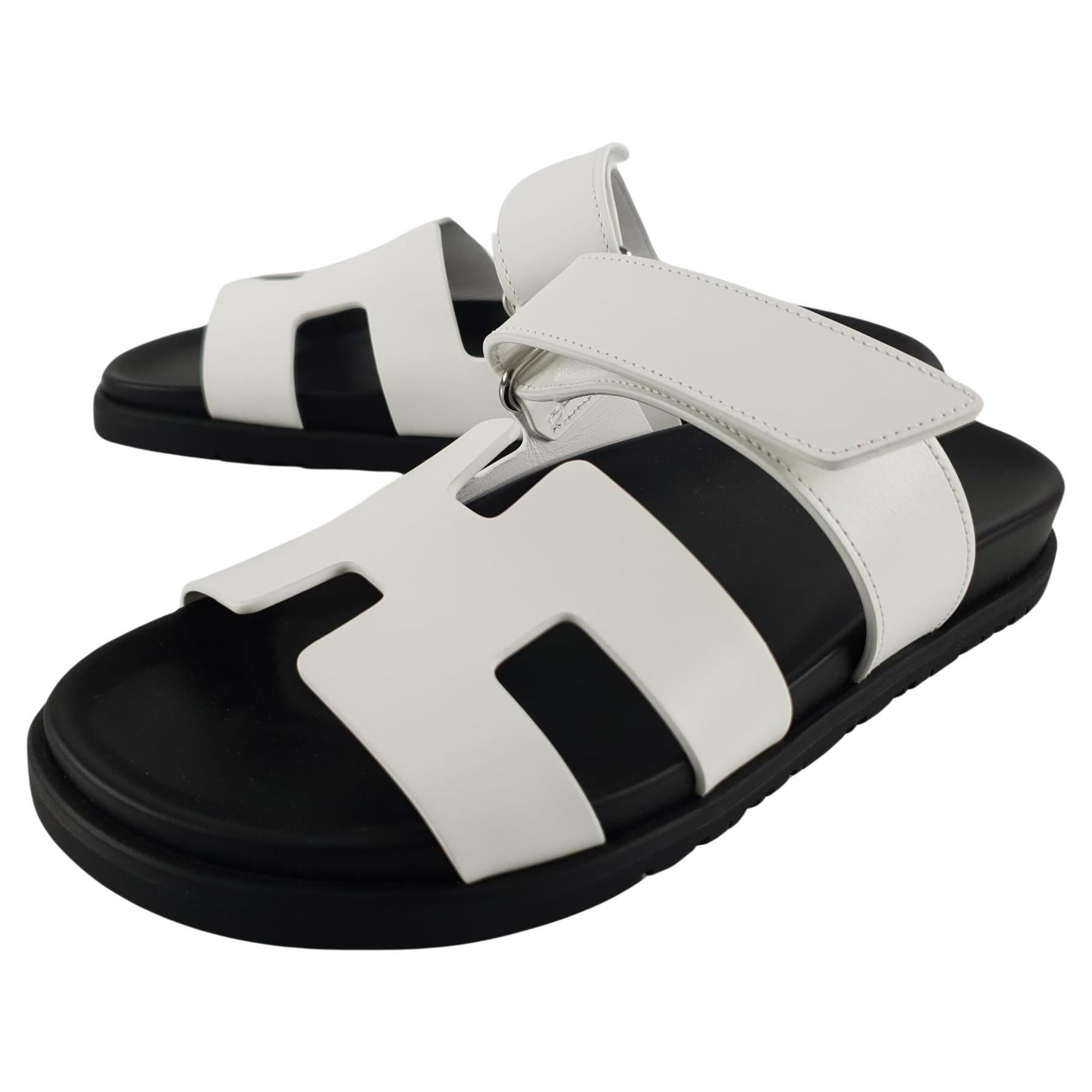 Hermes White calfskin size 36.5 Chypre sandal For Sale