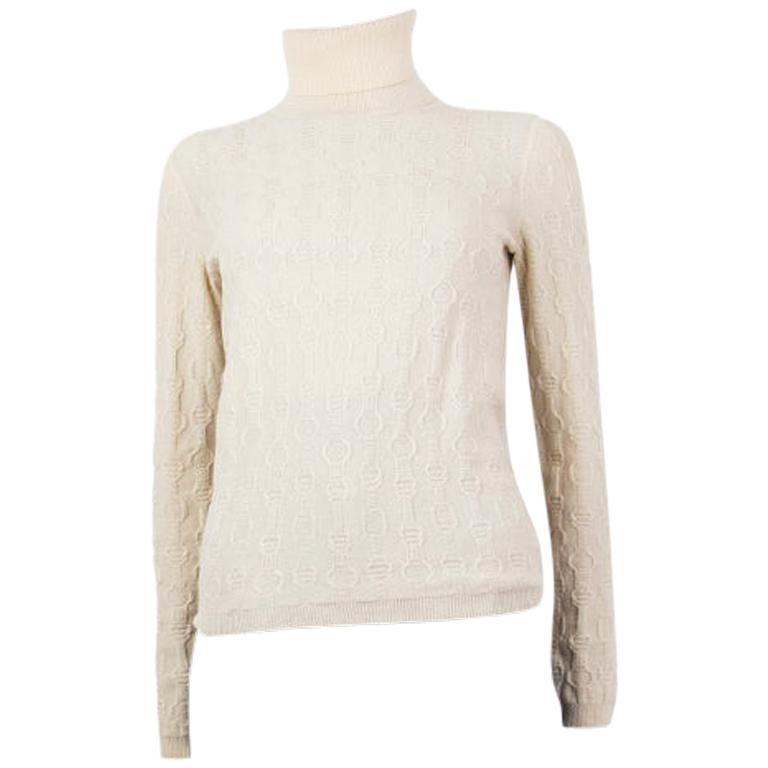 HERMES white cashmere JACQUARD TURTLENECK Sweater 34 XXS