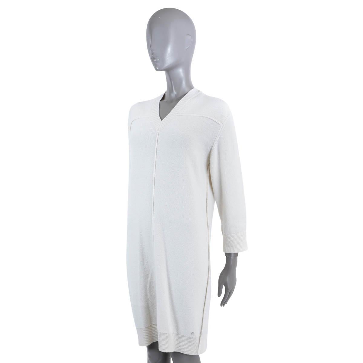 Gray HERMES white cashmere V-NECK KNIT Dress 38 S