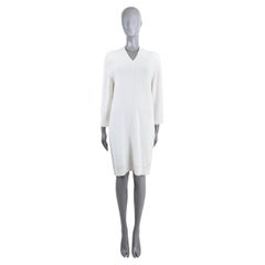 HERMES white cashmere V-NECK KNIT Dress 38 S