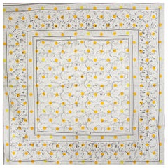 HERMES white CHASSE AUX POIS 140 TWILL silk Shawl Scarf