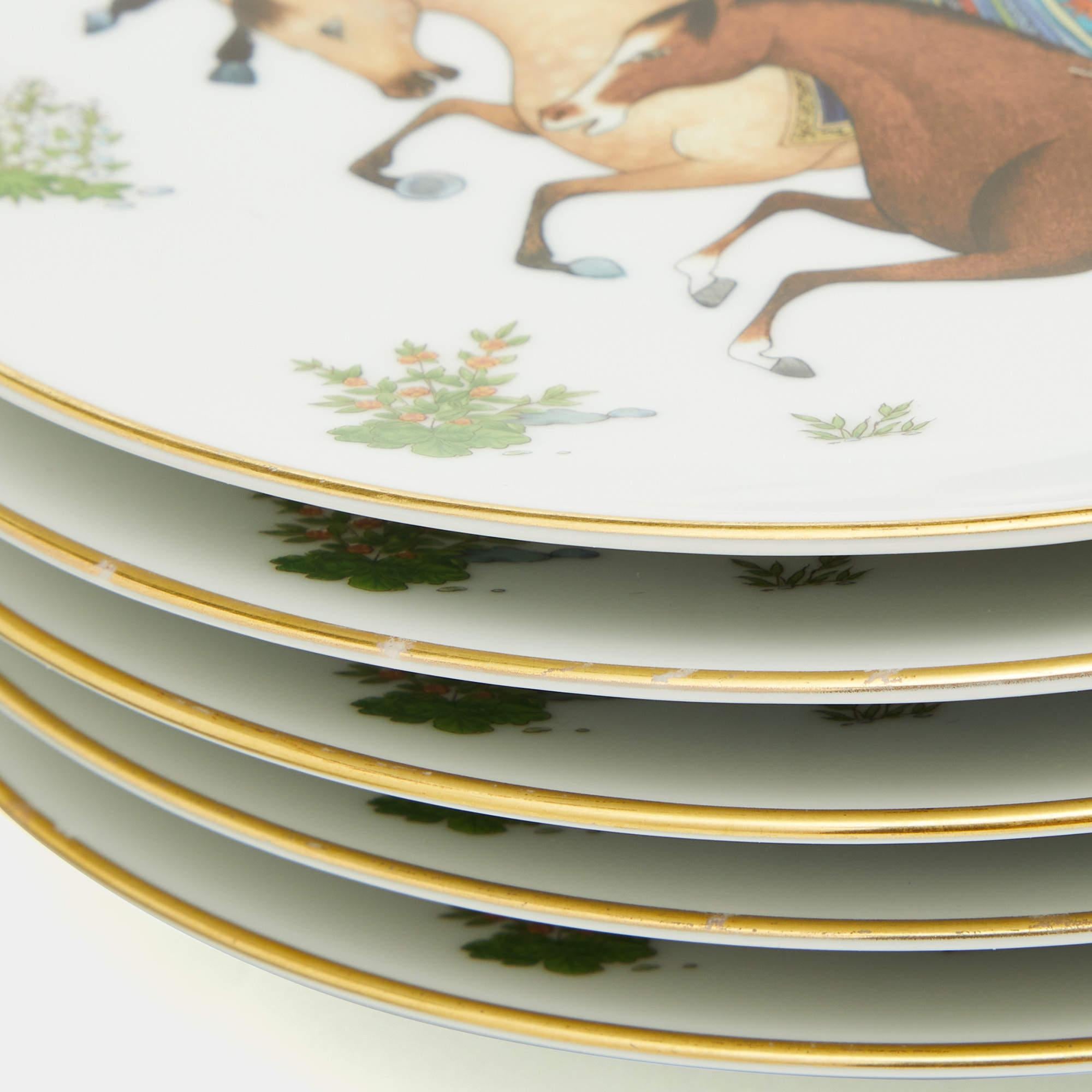 Hermes White Cheval d’Orient Printed Porcelain Dessert Plates Set of 10 2
