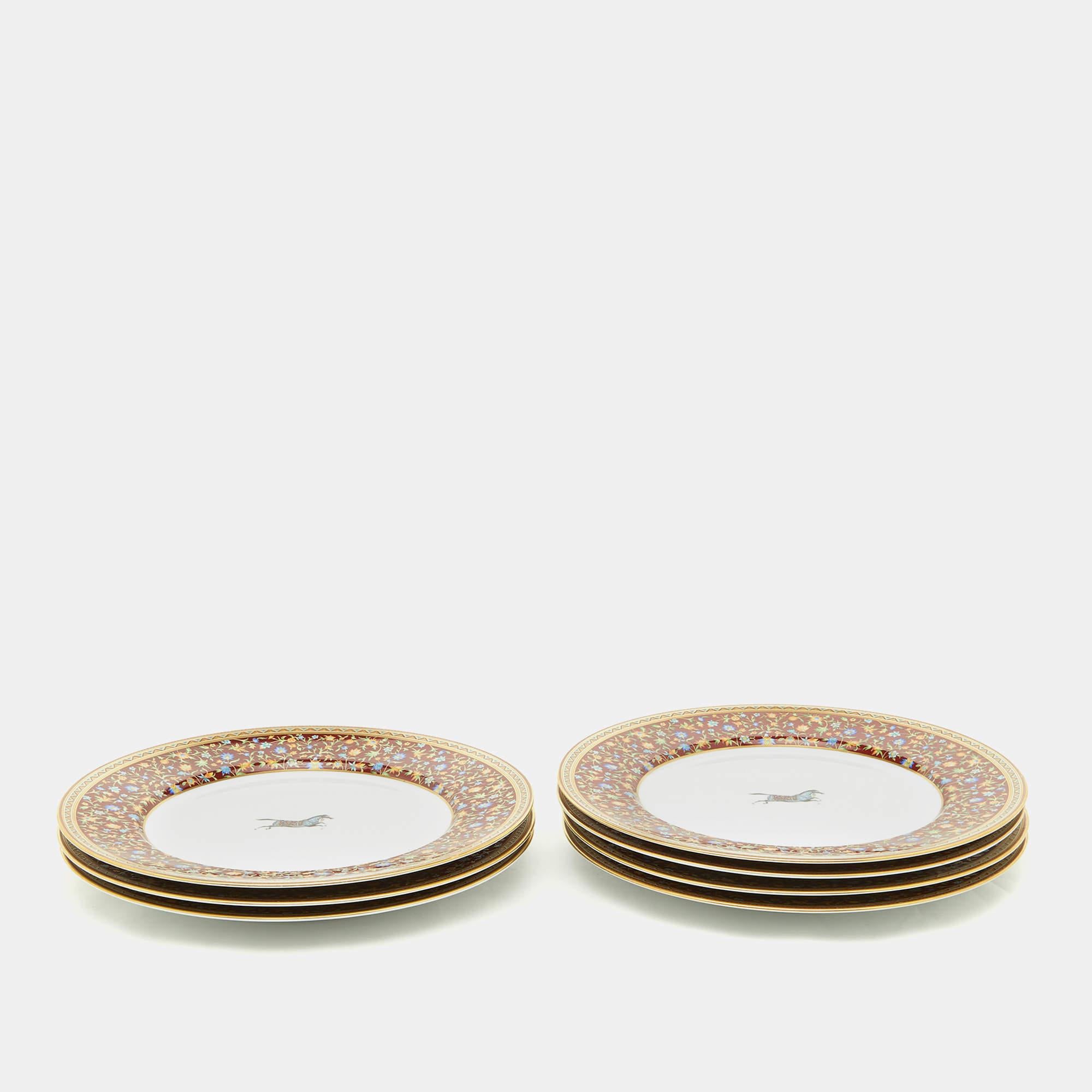Hermes White Cheval d’Orient Rimmed Dinner Plates Set of 7 2