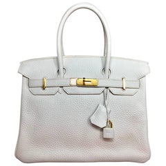 Hermes White Clemence 30 Birkin Bag