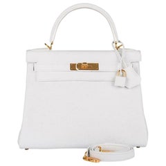 Hermes White Clemence Kelly 28 Gold Hardware