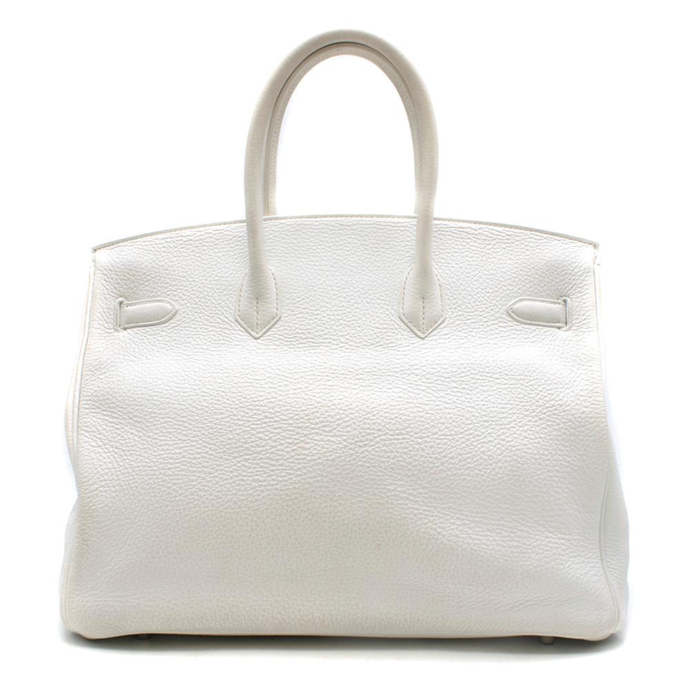 Gray Hermes White Clemence Leather 35cm Birkin Bag	