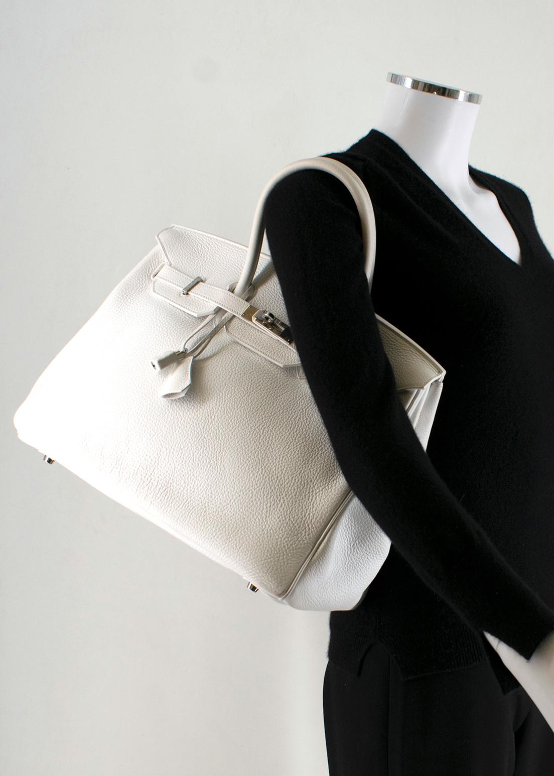 Women's Hermes White Clemence Leather 35cm Birkin Bag	