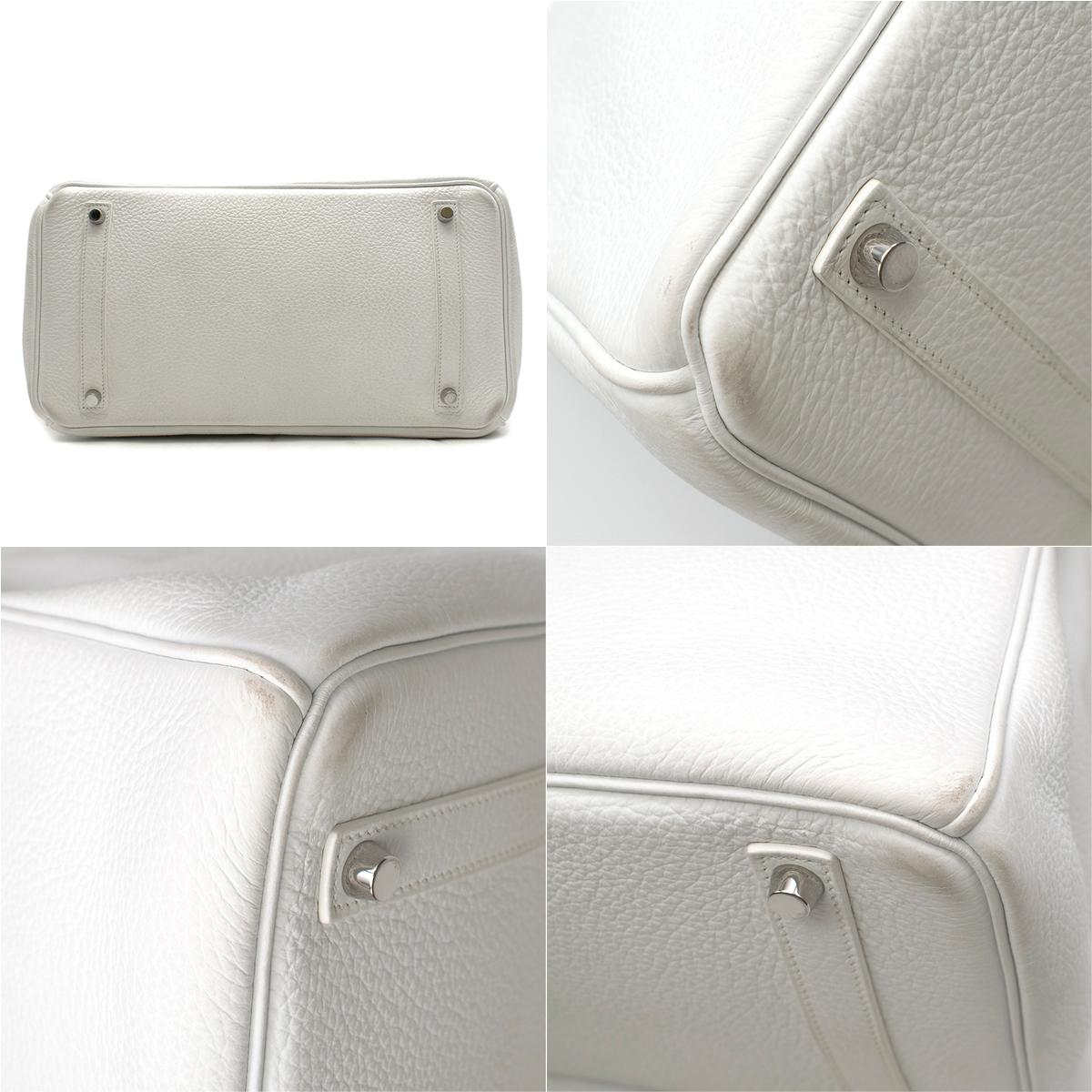 Hermes White Clemence Leather 35cm Birkin Bag	 1