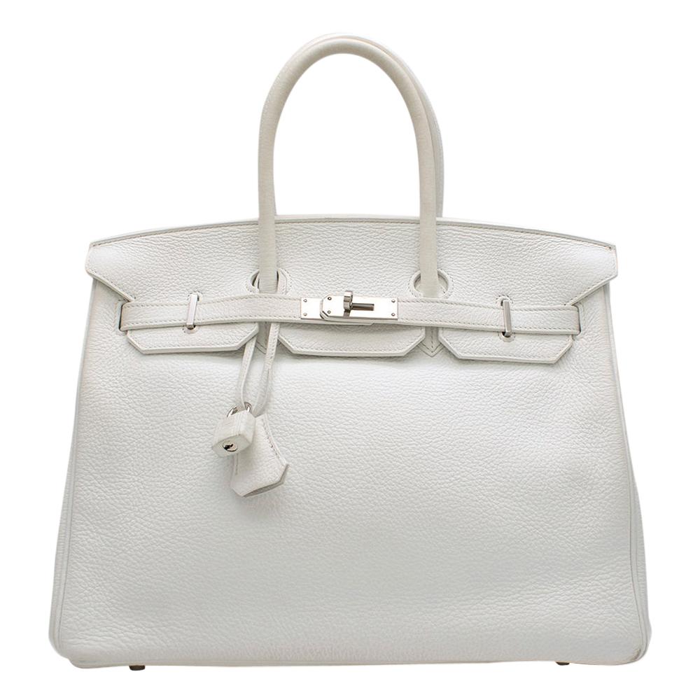 Hermes White Clemence Leather 35cm Birkin Bag	