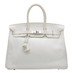 Hermes White Clemence Leather 35cm Birkin Bag	