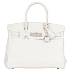 Hermès White Clemence Leather Birkin 30cm Retourne