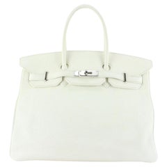 Hermès White Clemence Leather Birkin 35 PHW 93h729s