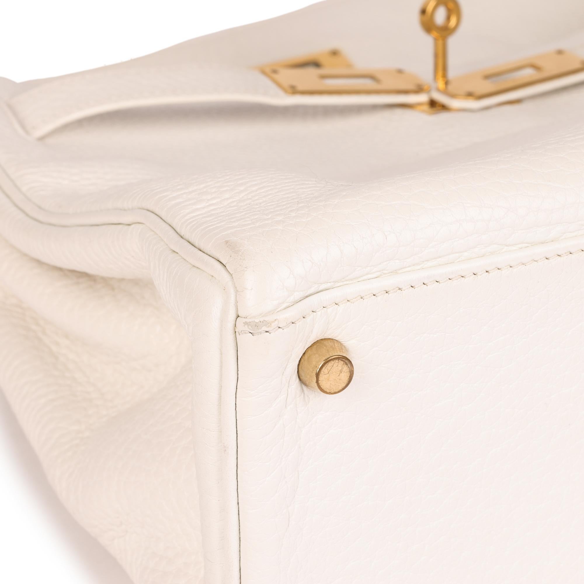 HERMÈS White Clemence Leather Kelly 32cm Retourne For Sale 4