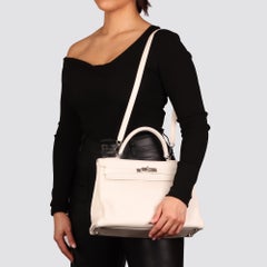 Hermès White Clemence Leather Kelly 32cm Retourne