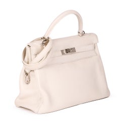 Hermès 2004 White Clemence Leather Kelly 32cm Retourne Top Handle Bag