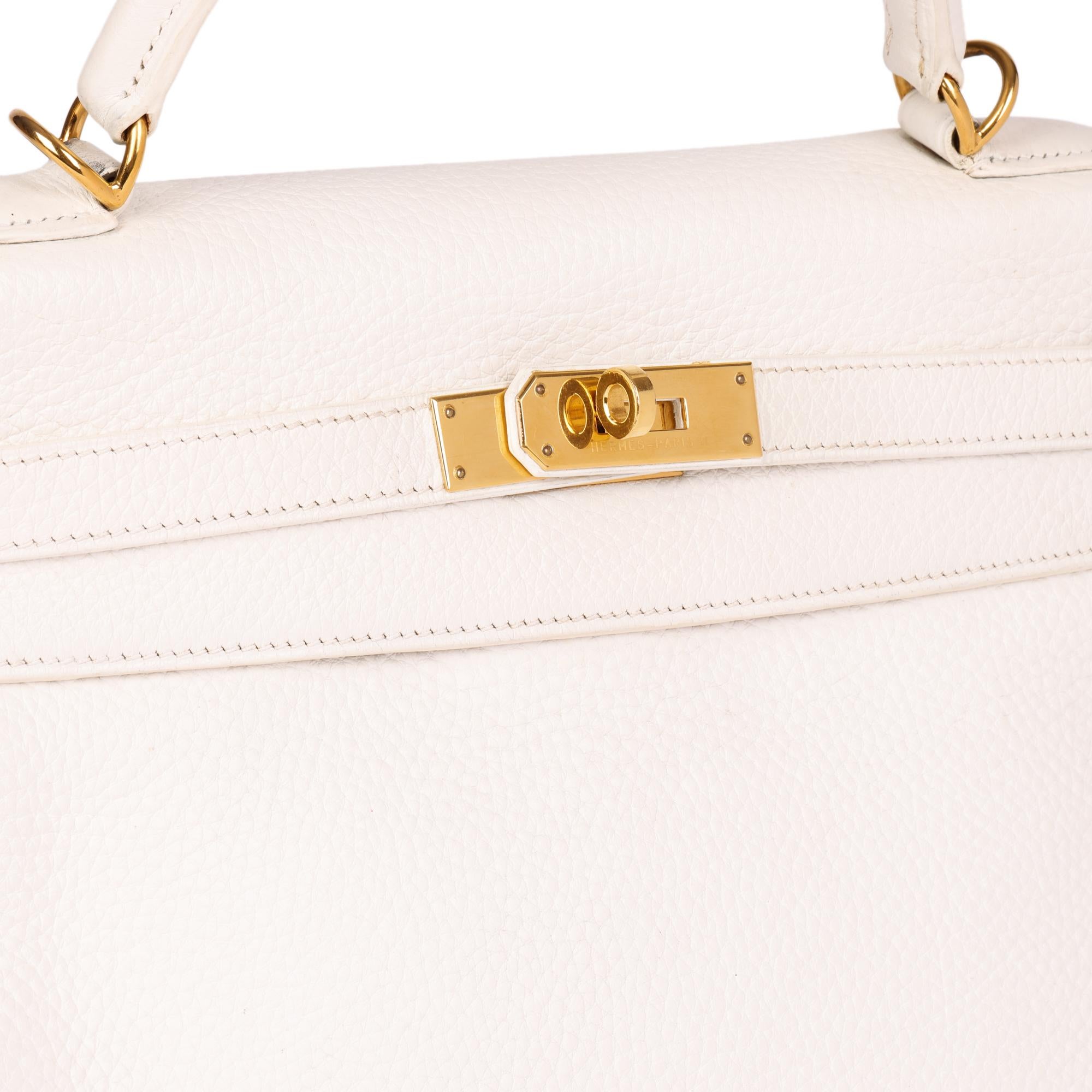 Women's HERMÈS White Clemence Leather Kelly 32cm Retourne For Sale
