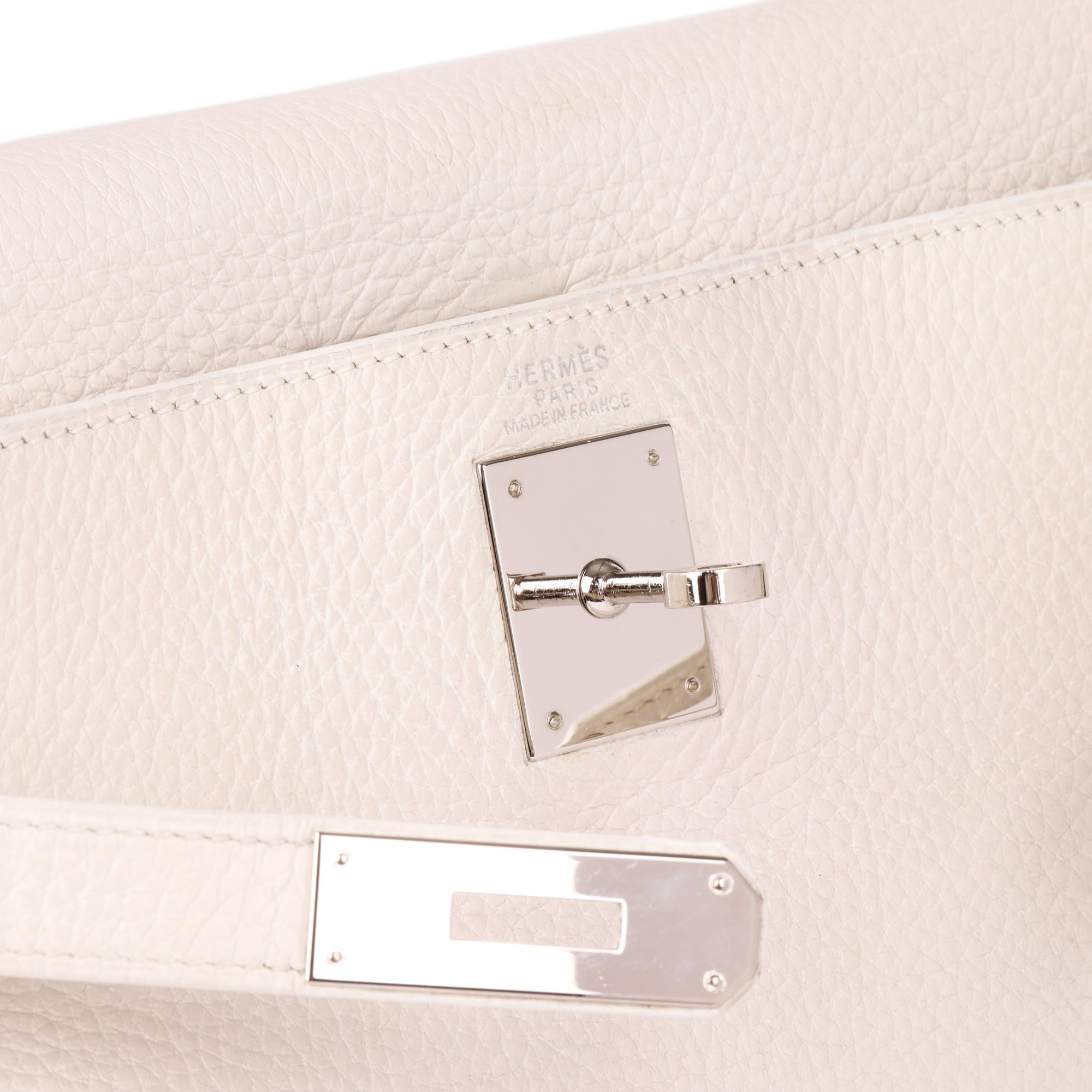 Hermès White Clemence Leather Kelly 32cm Retourne in vendita 3