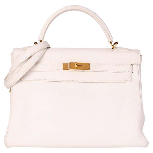 HERMÈS White Clemence Leather Kelly 32cm Retourne For Sale at 1stDibs ...