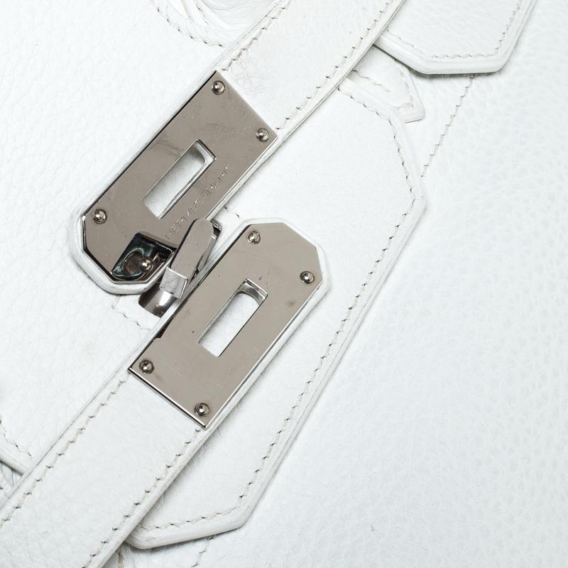 Hermes White Clemence Leather Palladium Hardware Shoulder Birkin 42 Bag In Good Condition In Dubai, Al Qouz 2