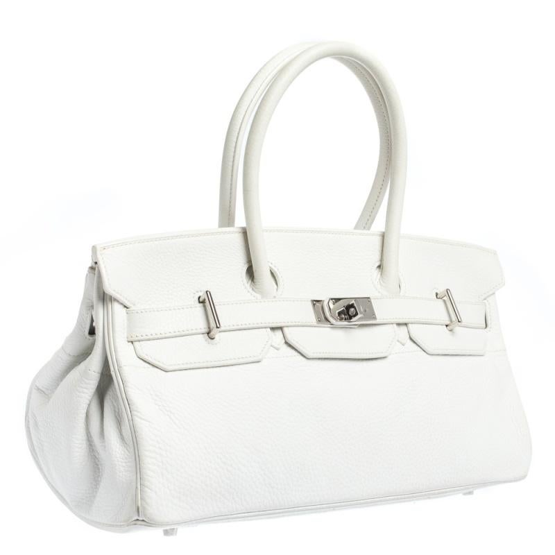 Hermes White Clemence Leather Palladium Hardware Shoulder Birkin 42 Bag 1