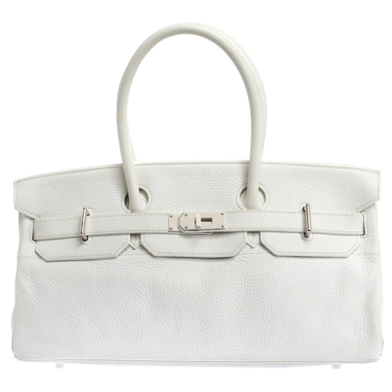 Hermes White Clemence Leather Palladium Hardware Shoulder Birkin 42 Bag