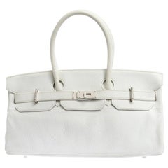 Sac Hermès Clemence blanc en cuir Palladium Hardware Shoulder Birkin 42