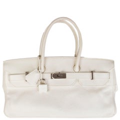 HERMES weiße Clemence Leder & Palladium JPG I SHOULDER BIRKIN Tasche